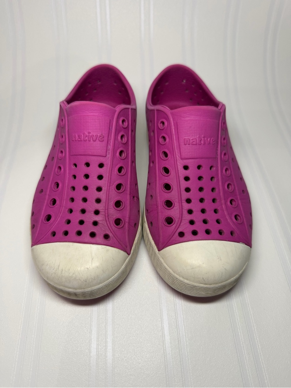 Native Kids Slip-On Water Shoes in Bright Pink with White Toe Caps